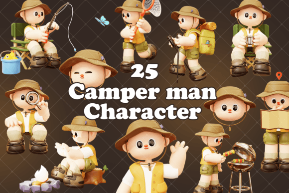 3D Camping Adventures, Camper Man: Elevating Your Creative Projects with High-Quality 3D Illustrations