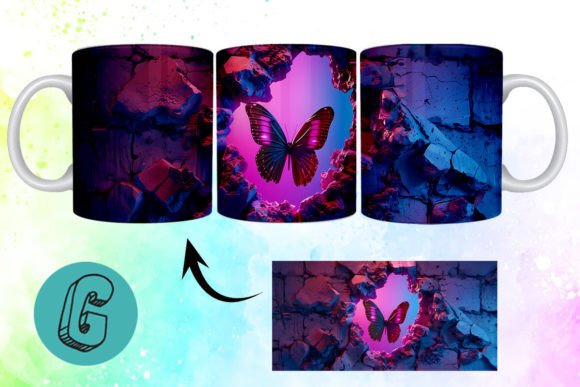 3D Fantasy Butterfly Mug Wrap Break 07