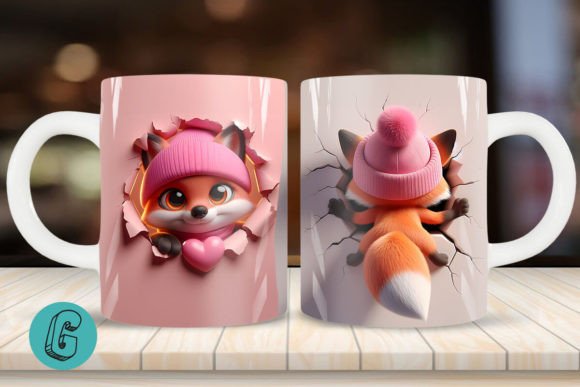 3D Fox Valentine Mug Wrap 2 Sided 15