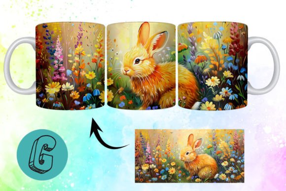 3D Oil Paint Easter Bunny Mug Wrap 02