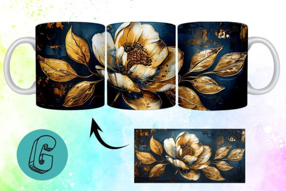 3D Oil Paint Gold Flower Mug Wrap 05