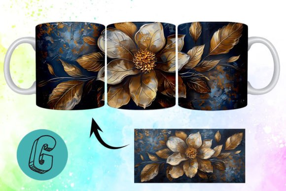 3D Oil Paint Gold Flower Mug Wrap 19