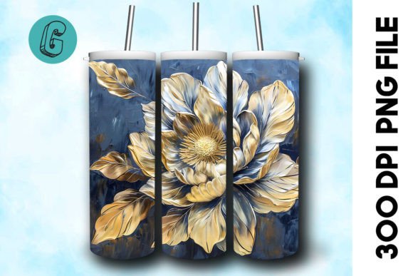 3D Oil Paint Gold Flower Tumbler Wrap 21