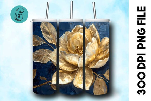 3D Oil Paint Gold Flower Tumbler Wrap 32