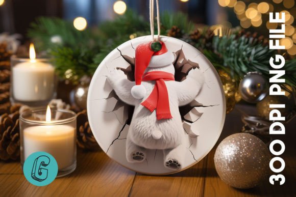 3D Polar Bear Break Through Ornament F2