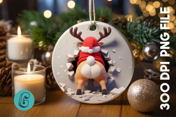 3D Reindeer Break Through Ornament Back
