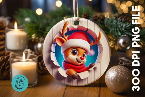 3D Reindeer Break Through Ornament Front