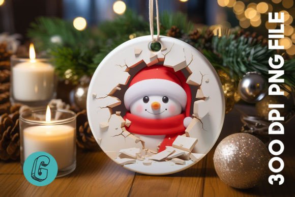 3D Snowman Break Wall Ornament PNG 42
