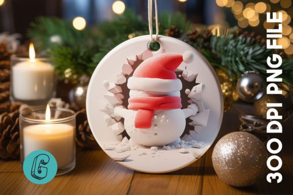 3D Snowman Break Wall Ornament PNG 47