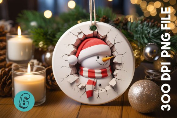 3D Snowman Break Wall Ornament PNG 52