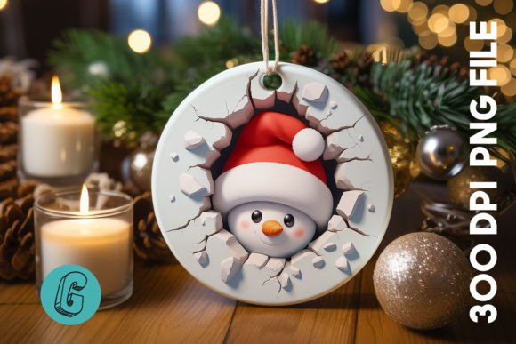 3D Snowman Break Wall Ornament PNG 54