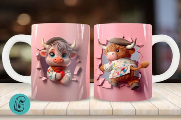 3D V-day Artist Highland Cow Mug Wrap 12