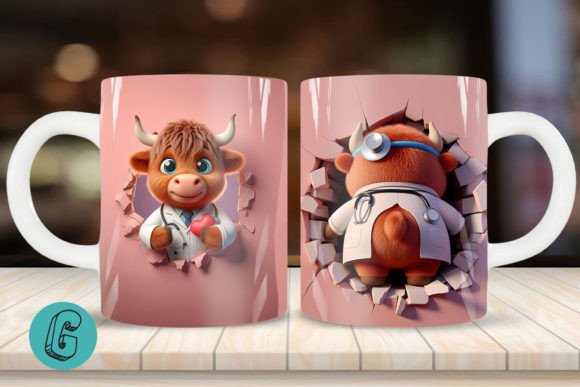 3D V-Day Doctor Highland Cow Mug Wrap 01
