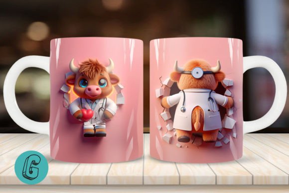 3D V-day Doctor Highland Cow Mug Wrap 02