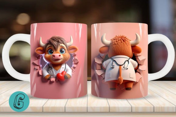 3D V-day Doctor Highland Cow Mug Wrap 05