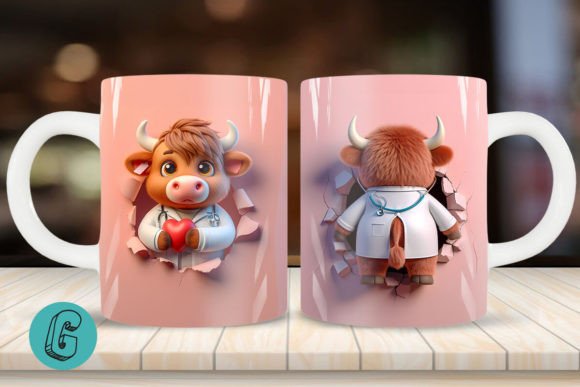 3D V-day Doctor Highland Cow Mug Wrap 08