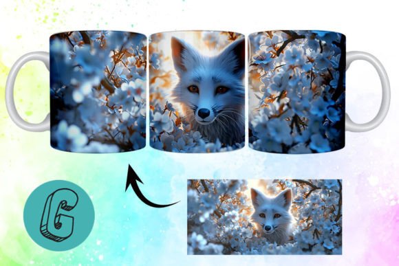 3D Valentine Fox Floral Mug Wrap 01