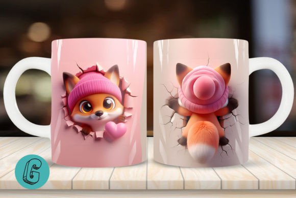 Transform Your Coffee Breaks with the 3D Fox Valentine Mug Wrap 2 Sided 12