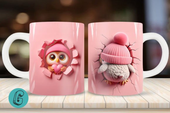 Valentine Owl 3D Mug Wrap 2 Side 01