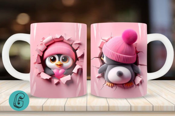 Valentine Penguin 3D Mug Wrap 2side 05